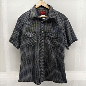 Vintage Rustler X-Long Tails Plaid Check Blue Brown Pearl Snap Western Size L 90